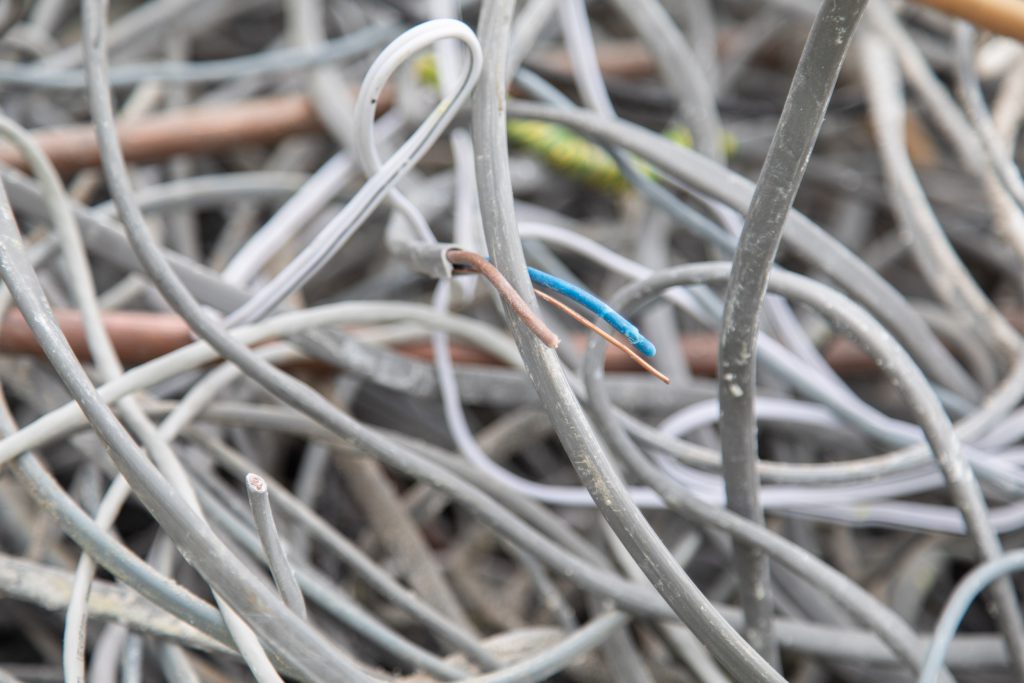 Close up of scrap cable.